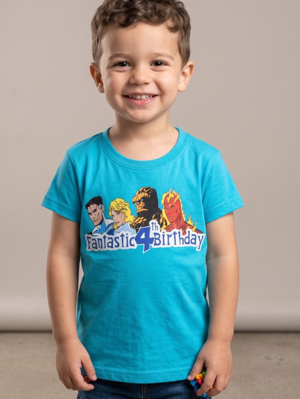 NWOT Marvel Fantastic Four 4th Birthday Blue T-Shirt Kids Size 3/4